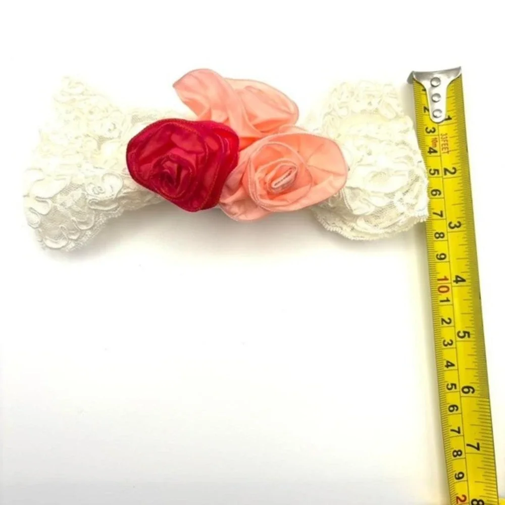 Vintage Made in France Pink Peach Rose Floral Lace Hair Clip Barrette Accessory